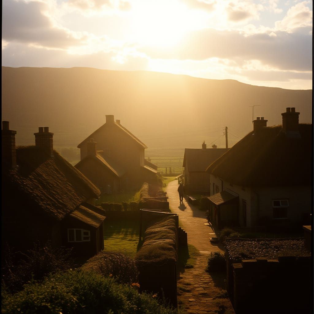 Picturesque British Village in Golden Light, Cinematic Style