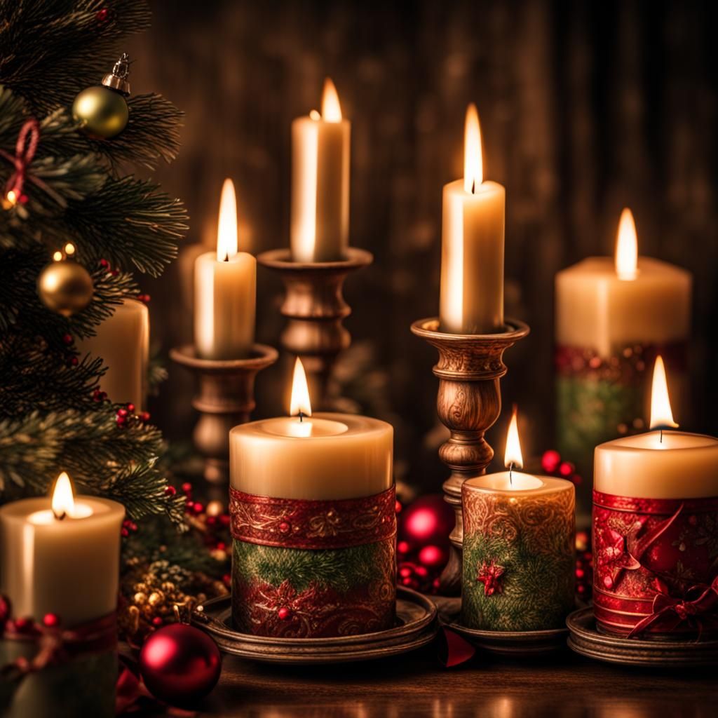Hyperrealistic Christmas Candles with Moody Lighting