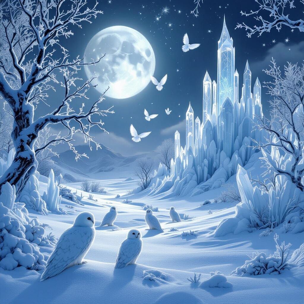 Enchanted Snowy Realm with Ice Formations