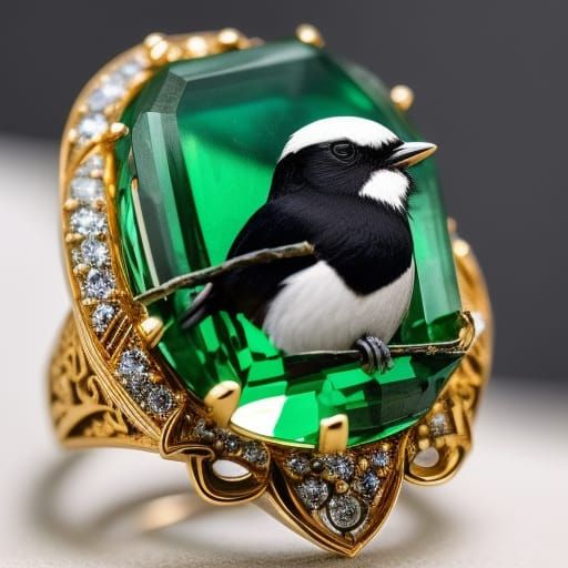 Magpie with Art Nouveau Elven Ring
