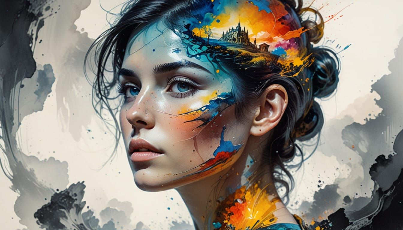 Surreal Landscape Inside a Woman's Transparent Head