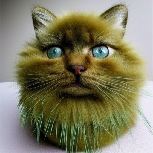 Cute Cat in Leaf Basket with Big Green Eyes