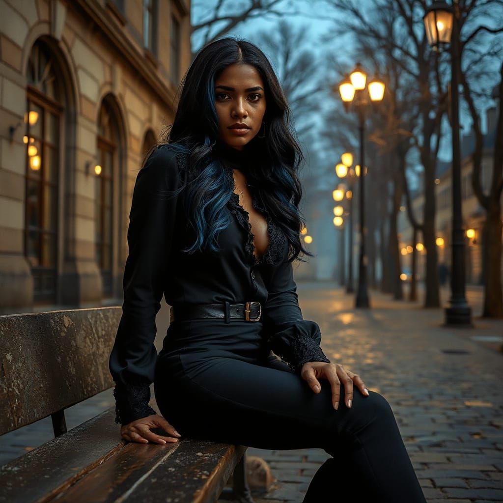 Gothic Indian Woman in Moody Urban Nightscape
