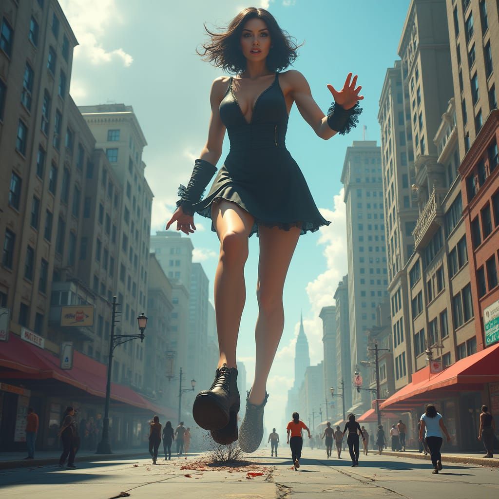 Gigantic Woman Crushes City: Fantasy Concept Art