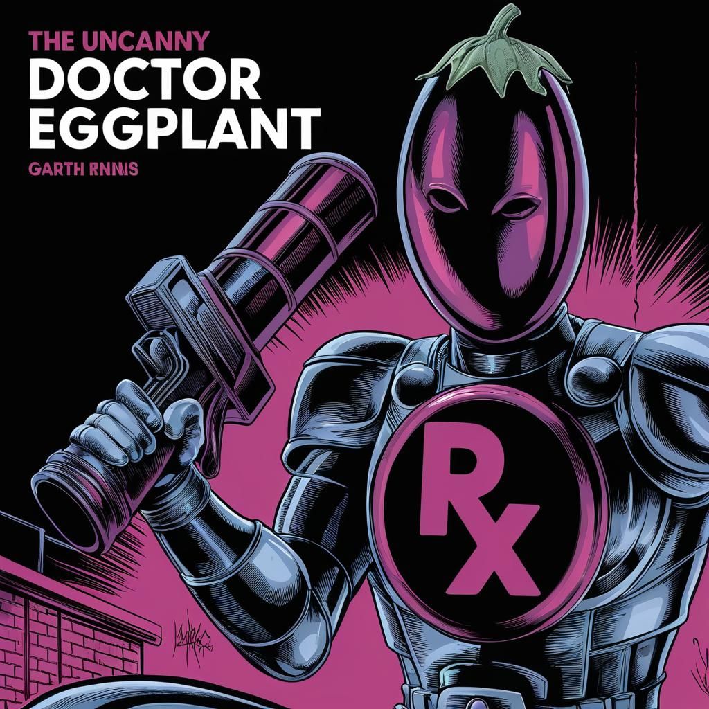 Doctor Eggplant: Heroic Comic Book Art in Alleyway