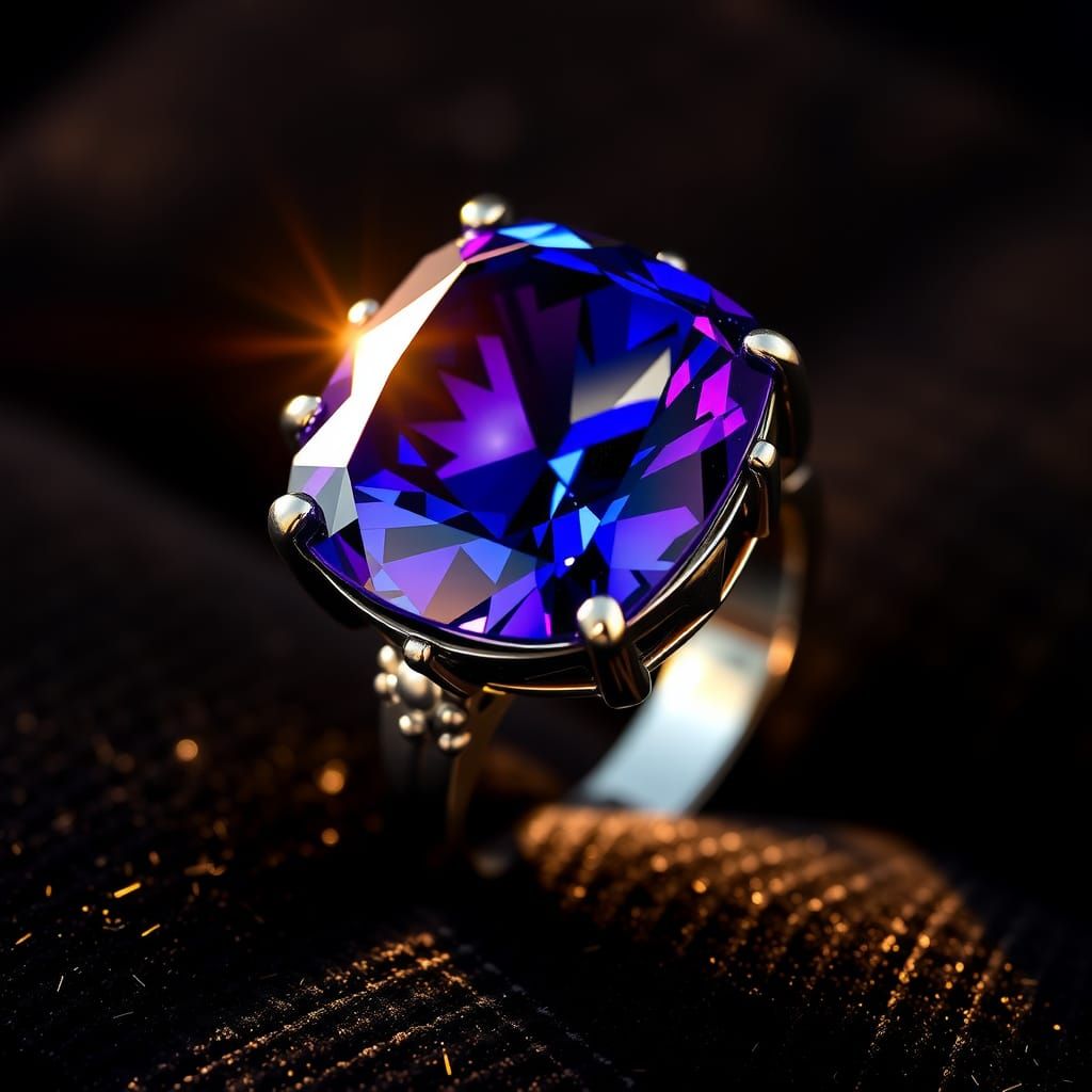 Platinum Ring with Pleochroic Tanzanite in Sunlight