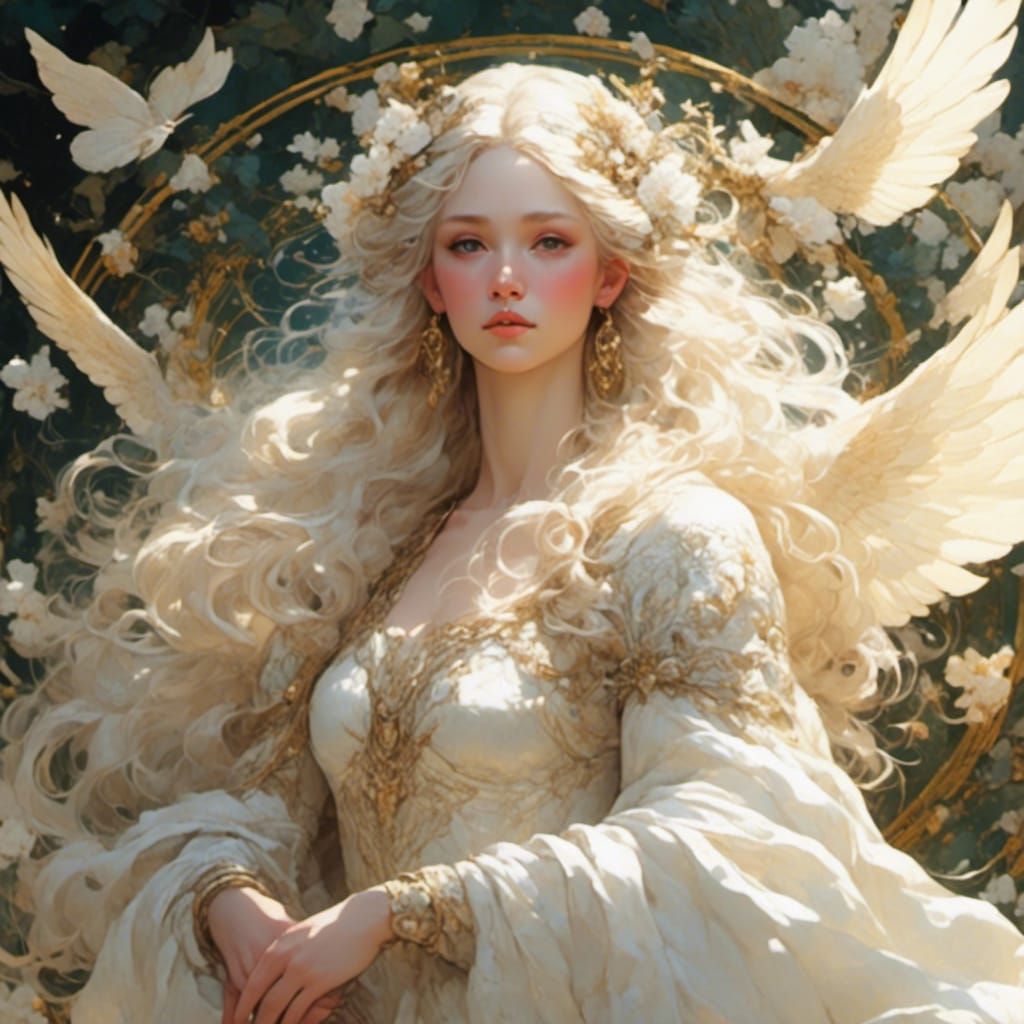 Virgo Goddess Tending Cosmic Crops in Oil Paint