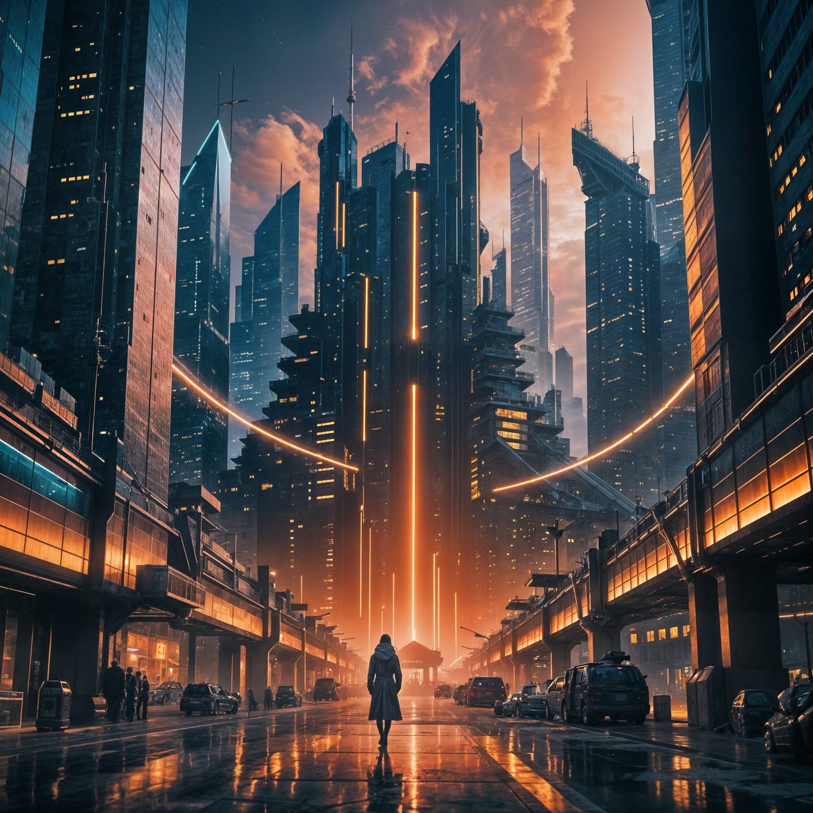 Breathtaking Neo-Futuristic Metropolis at Sunset