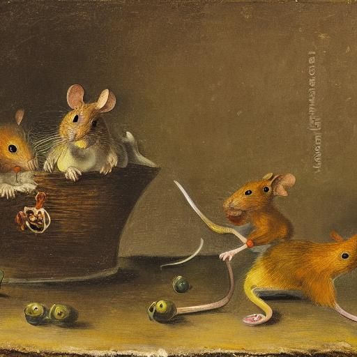 Mice Frolic in Ruins: Baroque-Cubist Fusion