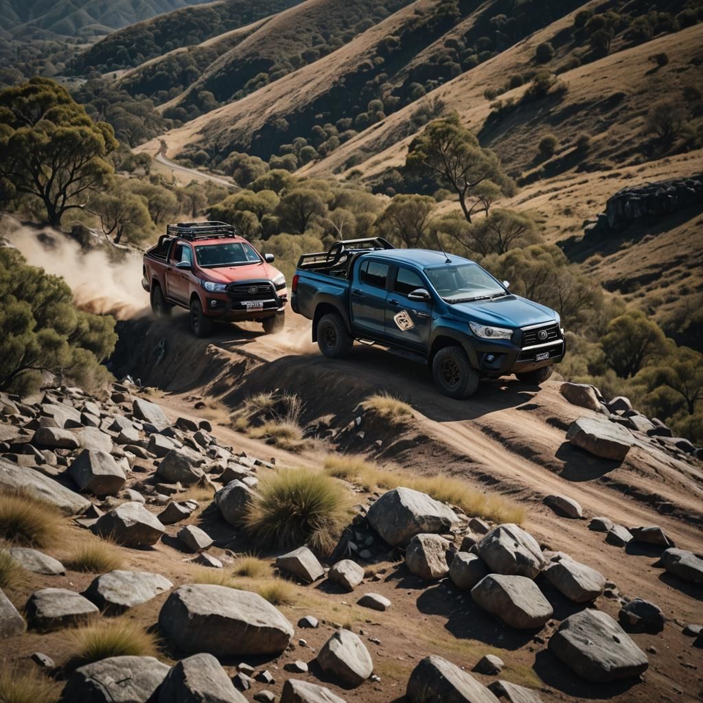 Toyota Hilux SR5 on Rocky Hill: Cinematic Film Still