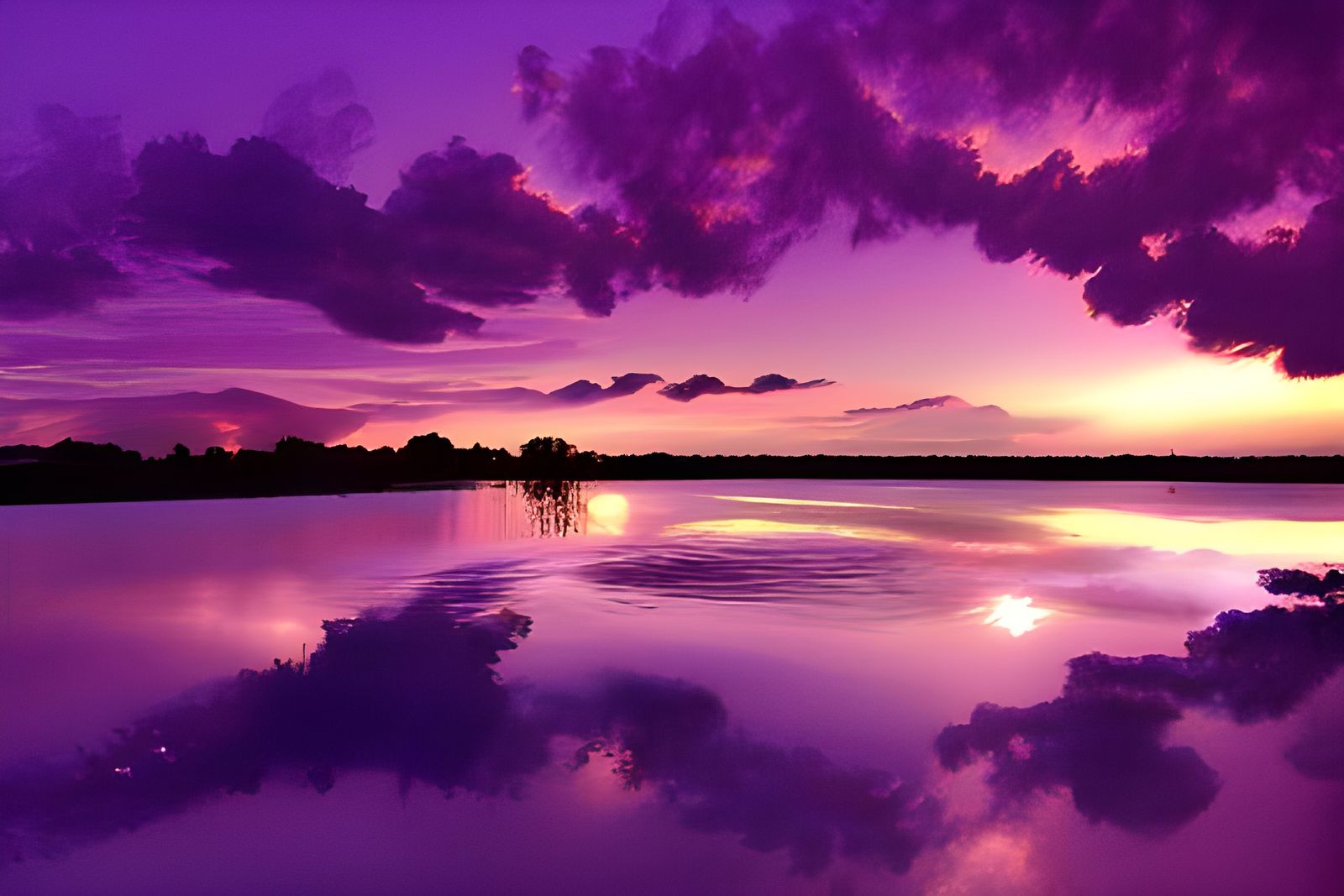 Purple Sunset Reflecting in Water: Photorealistic 4K