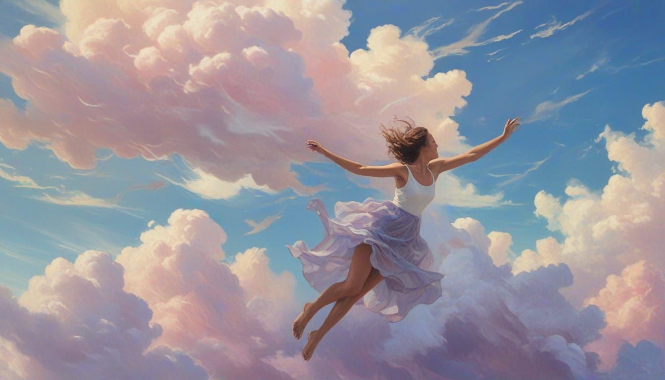 Ethereal Freefaller in Vibrant Oil Painting