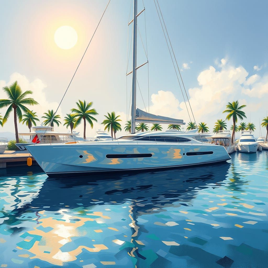 Luxurious Sailing Yacht in Impressionist Style
