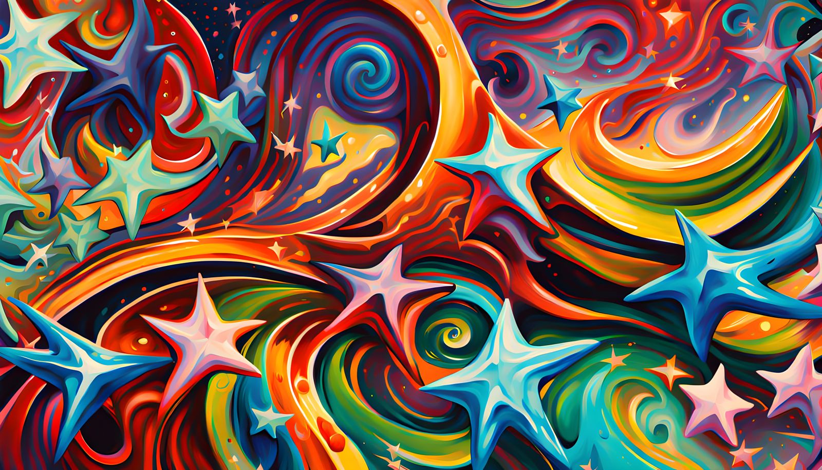 Vibrant Celestial Vortexes in Iridescent Oil Painting Style