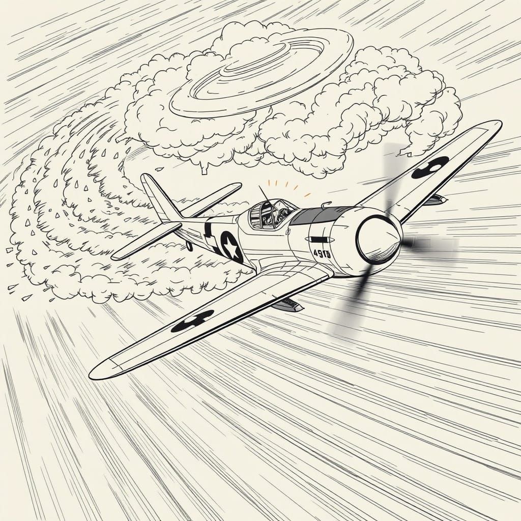 WWII Fighter Plane in Shockwave Ripples, Reflecting off the...