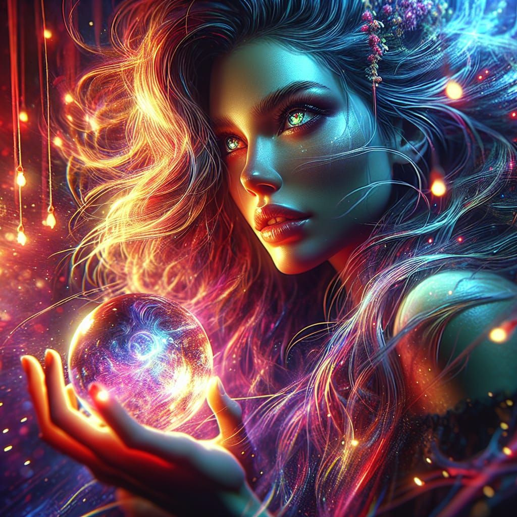 Captivating Nature Witch Gazing into Crystal Ball