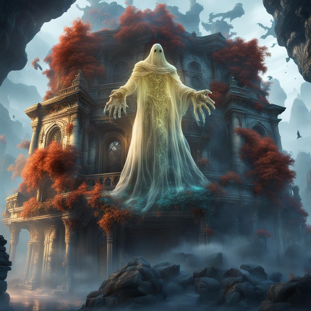 Detailed Semi-Transparent Ghost in Fantasy Concept Art