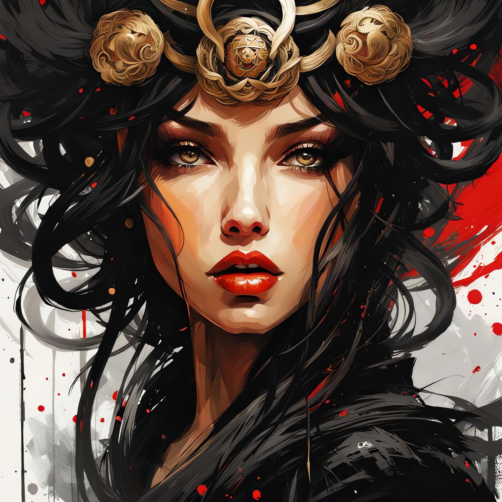 Medusa with Cute Pout as Impasto Painting