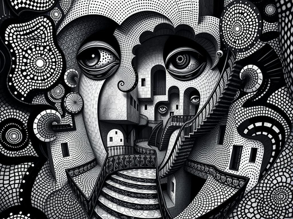 Surrealist Cityscape in Escher-Inspired Architecture with Kl...