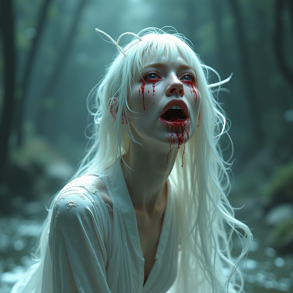 Haunted Ethereal Woman Consumed by Dark Fantasy Forces