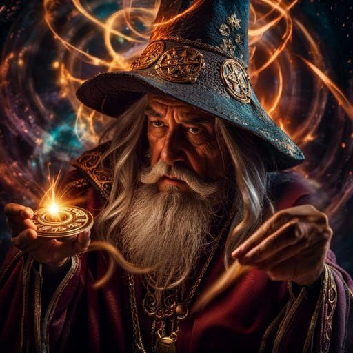 Mysterious Wizard Conjuring Spell with Magical Runes