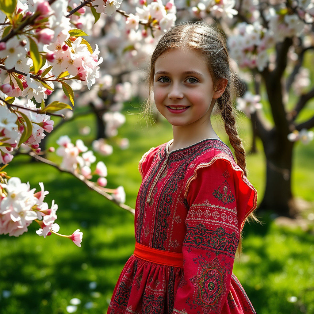 Ukrainian Girl in Cherry Orchard, Dreamy Art