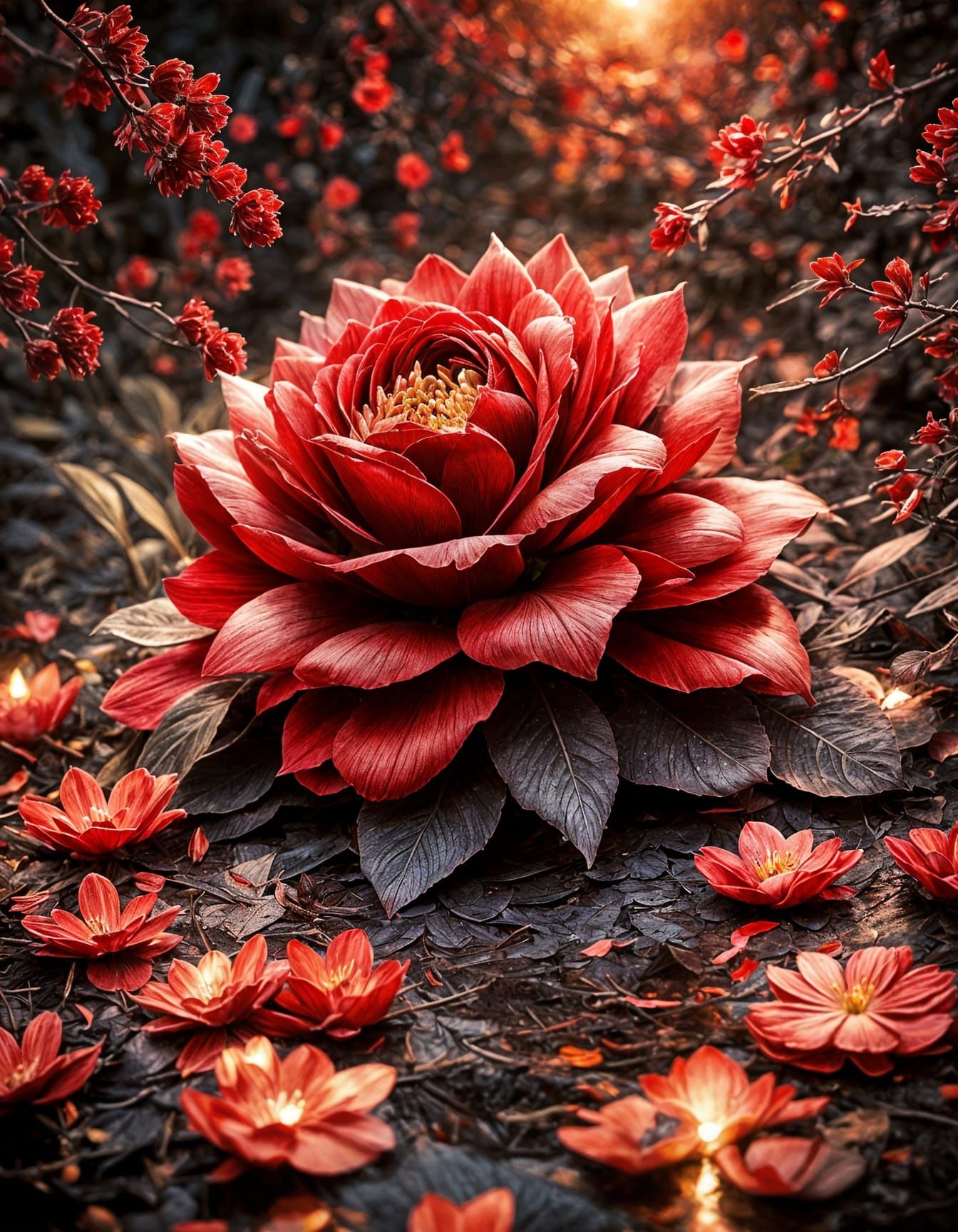 Blossoming Hearts in Fiery Twilight