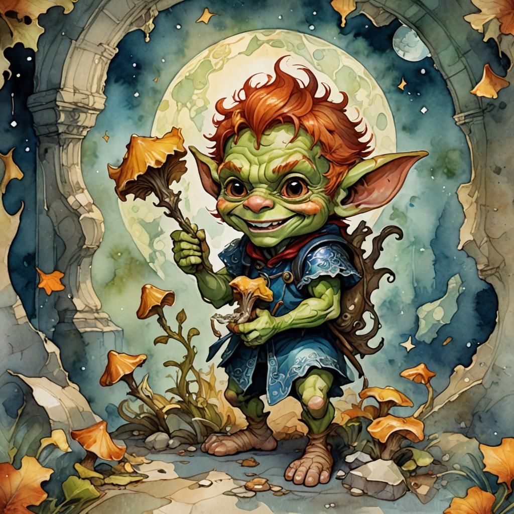 ginger-haired mushroom goblin