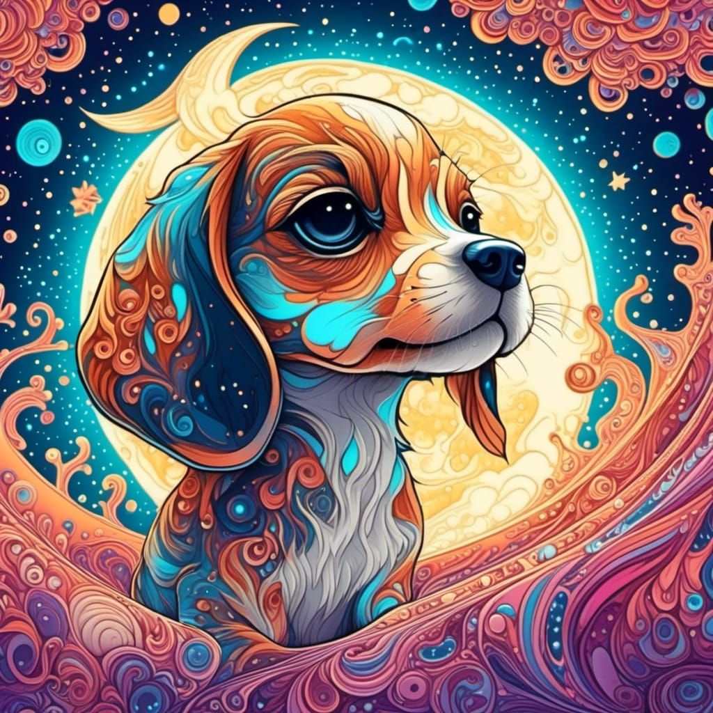Beagle Puppy on the Moon in Vector Style