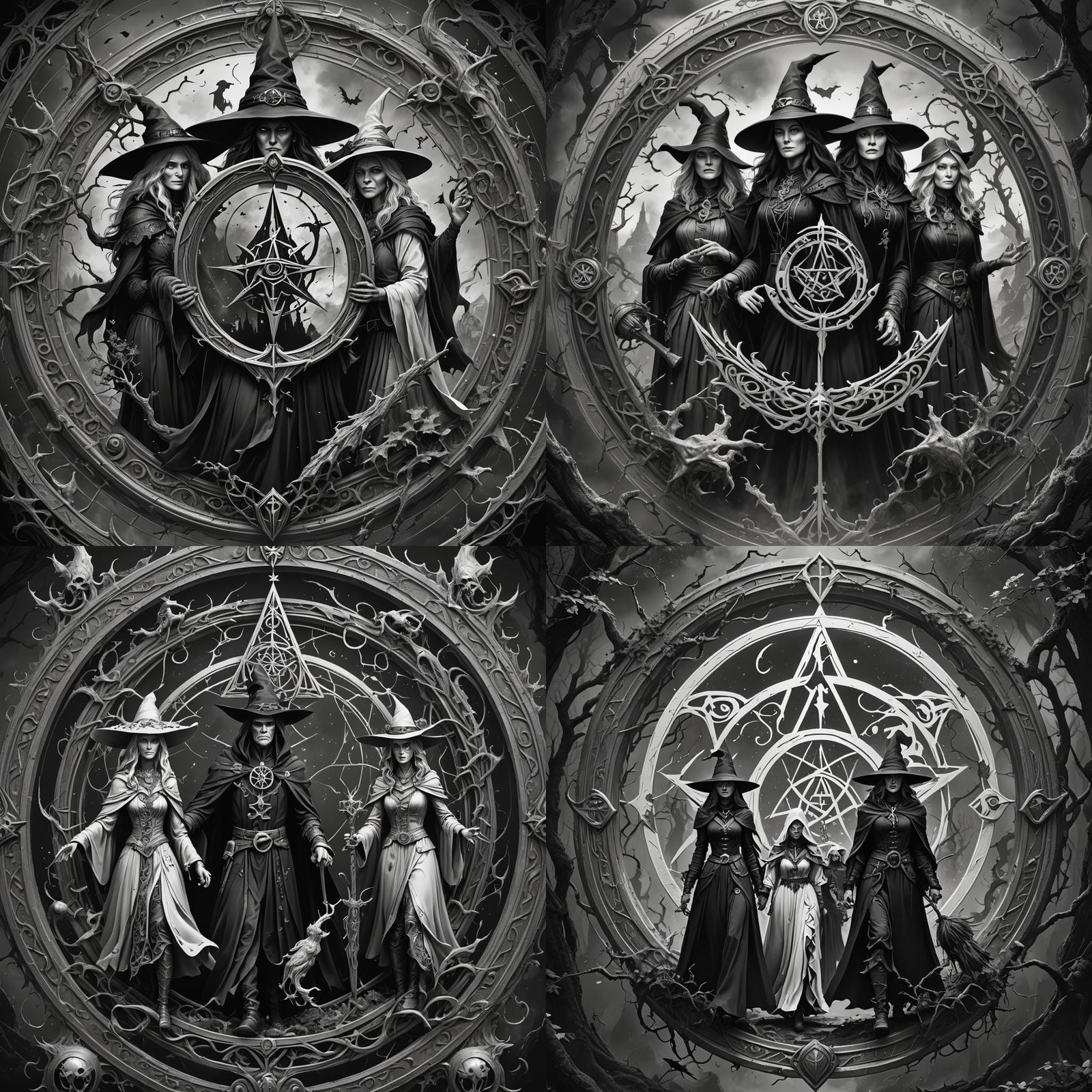 Monochrome Logo Symbolizing Witch Brotherhood in Fantasy Art