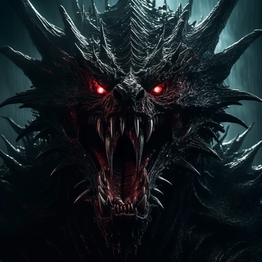 Giant Monster Emerging from Darkness to Attack