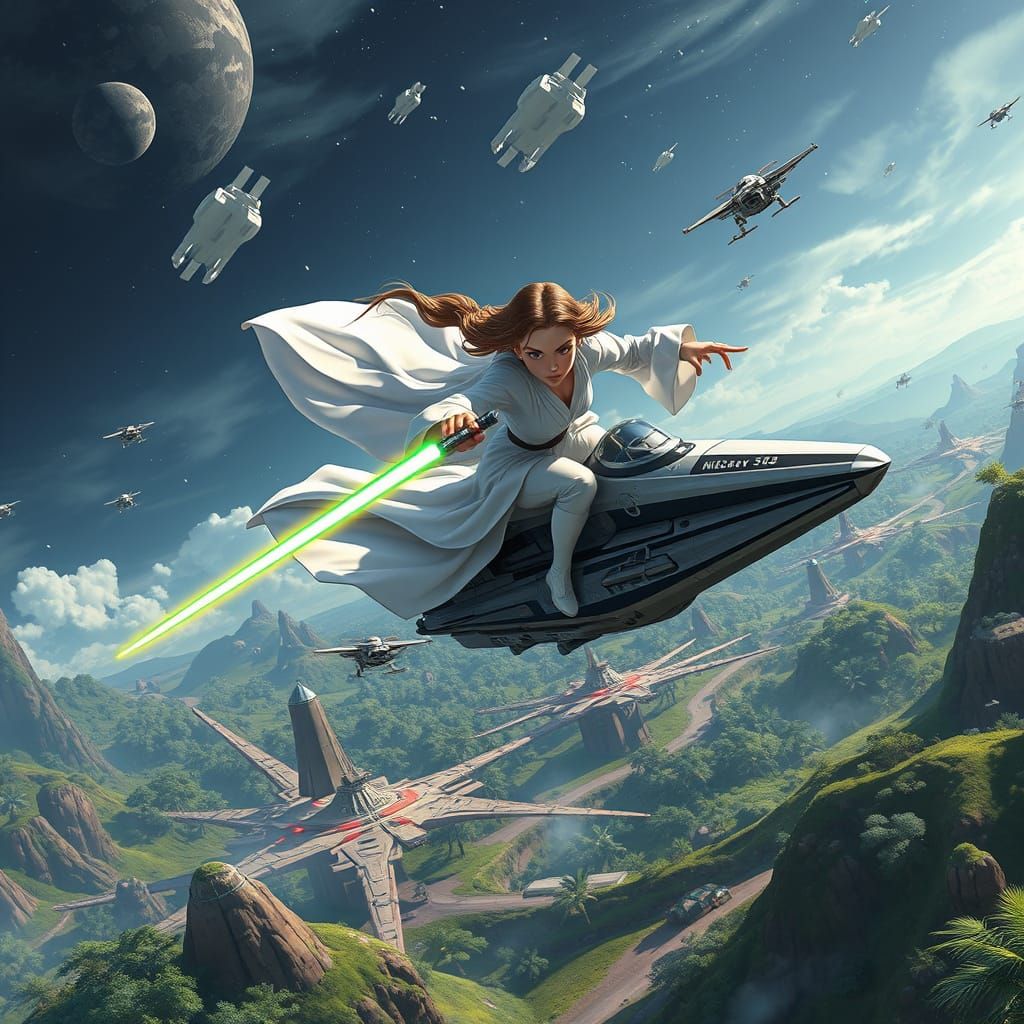Jedi Knight Soaring on Kashyyyk in Anime Style