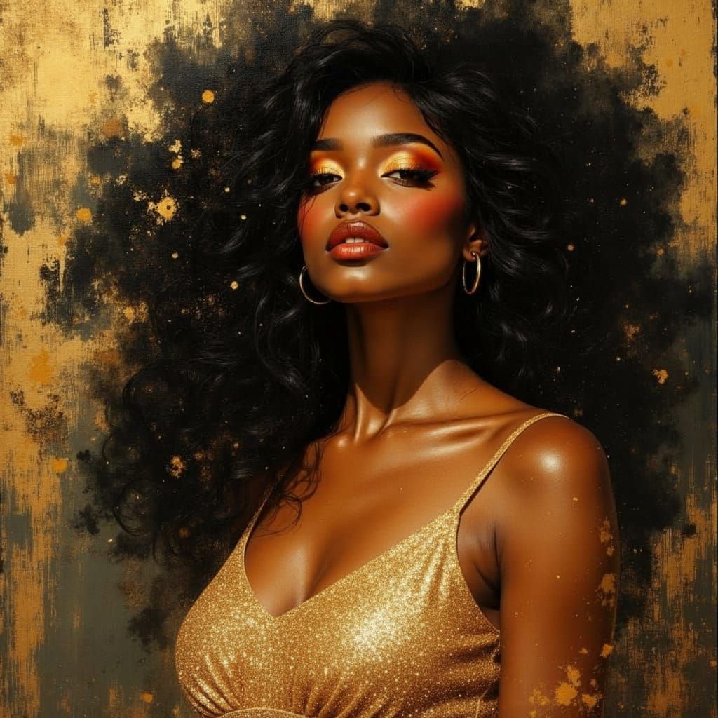 Elegant African Goddess Portrait in Hyperrealistic Style