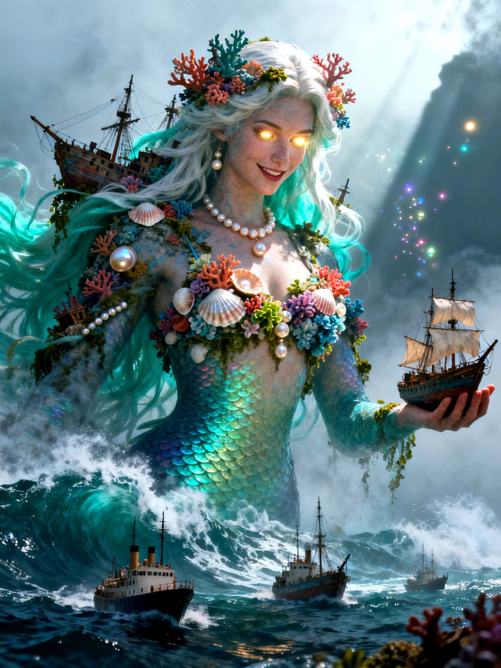 Goddess Mermaid Emerges from Ethereal Fog