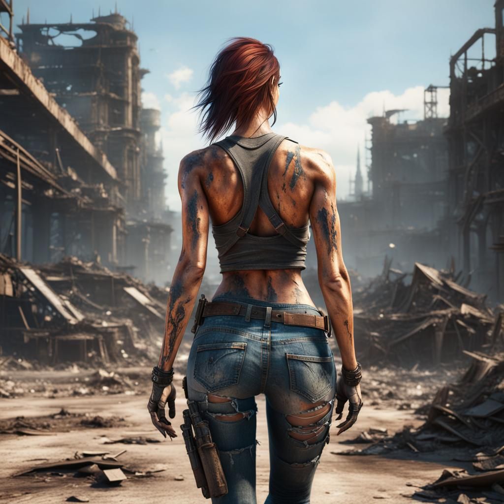 Woman Walks in Post-Apocalyptic Wasteland