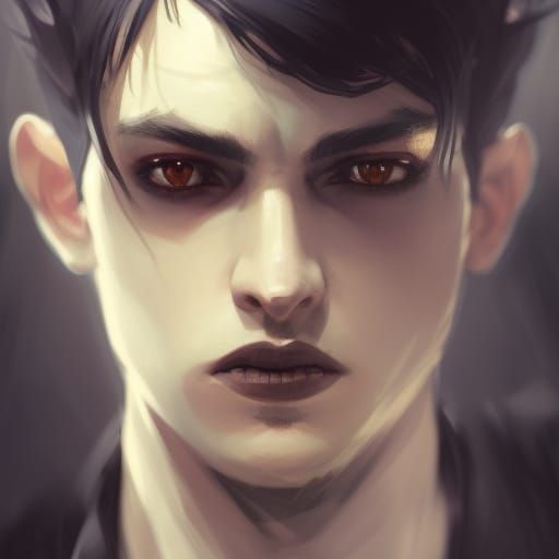 Cute Gothic Boy Portrait in Hyperdetailed Digital Art