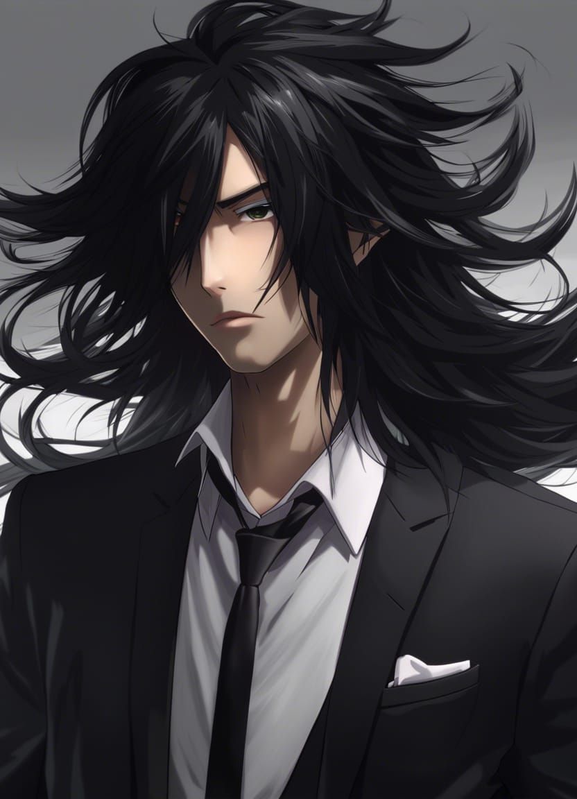 Anime Man with Wind-Tossed Hair in Semi-Realism Style