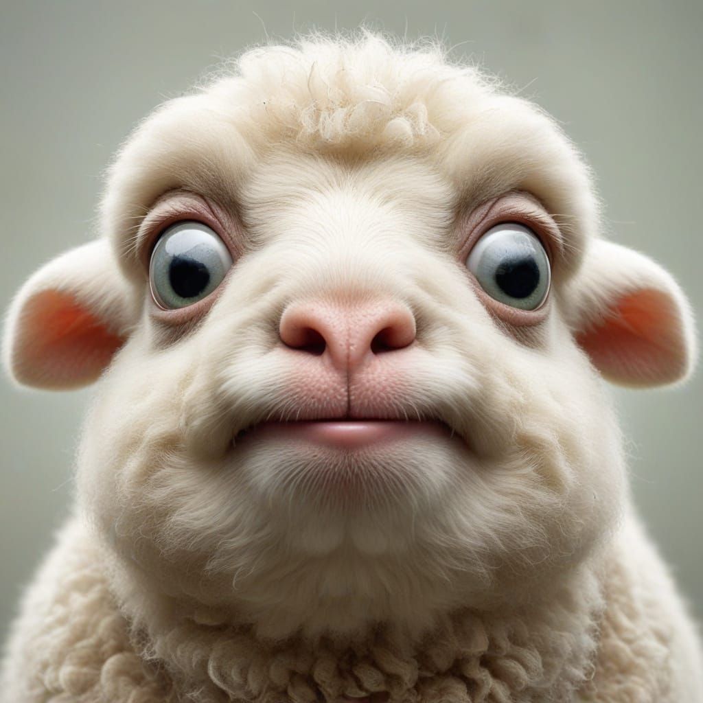 Comical Close-Up of an Obese, Cross-Eyed Lamb