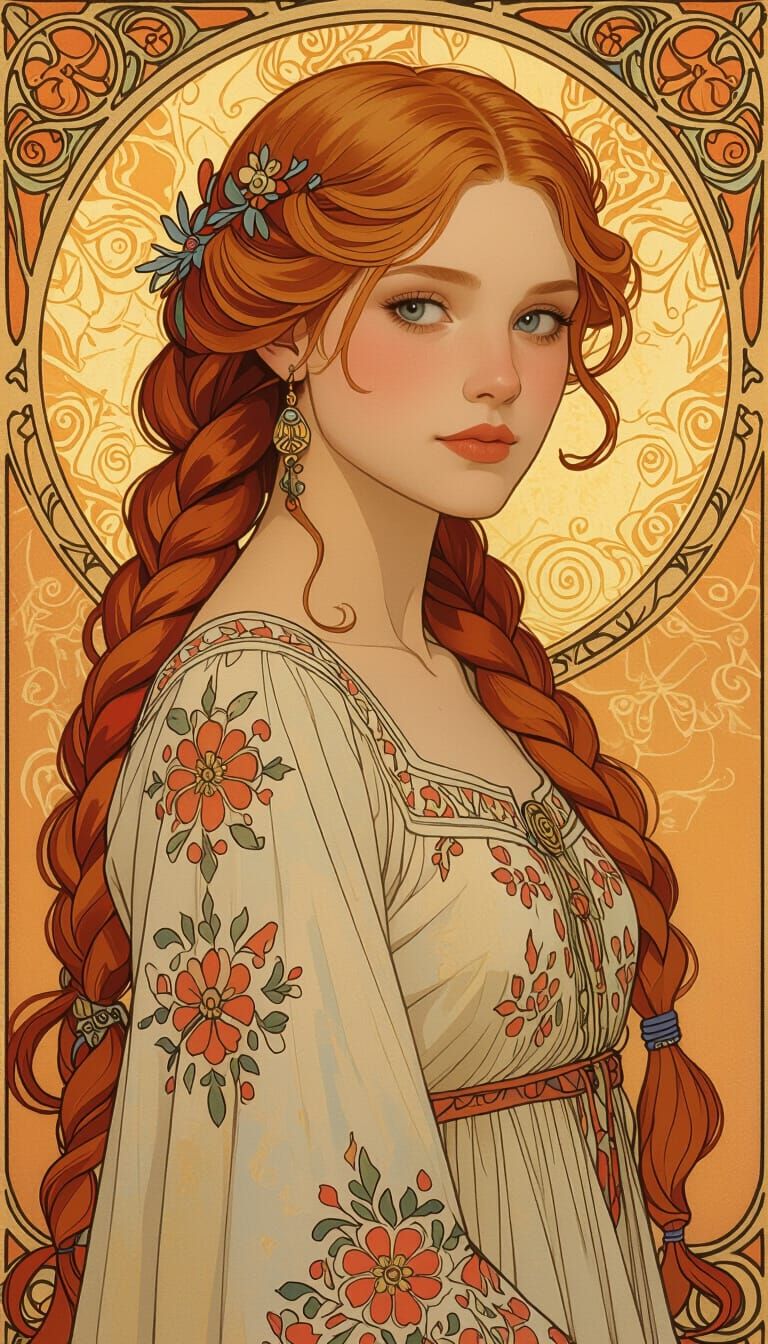 Ethereal Woman with Braided Hair in Golden Light