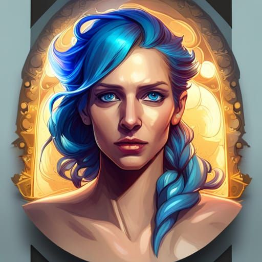 Ornate Gold and Blue Cross Portrait, Digital Art