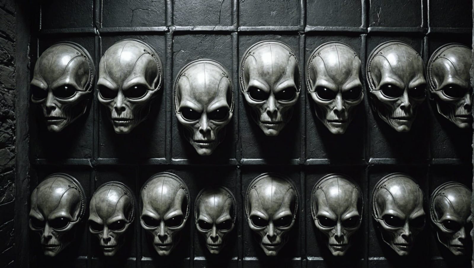 Monochromatic Wall of Alien Humanoid Faces