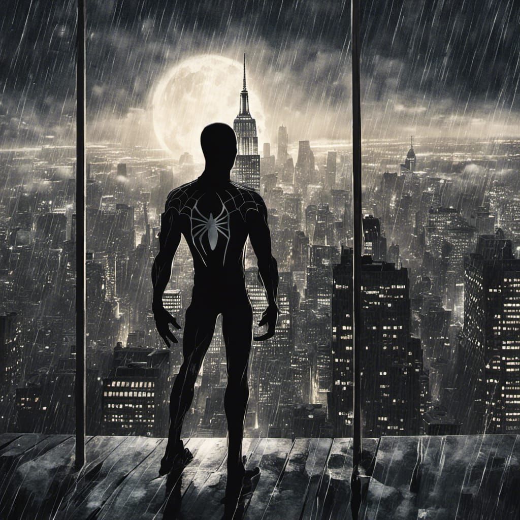 Spider-Man Silhouette in Dreamlike Moonlight