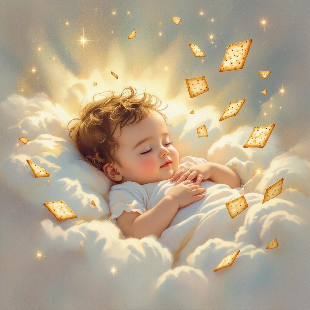 Divine Baby in Golden Light with Matzah