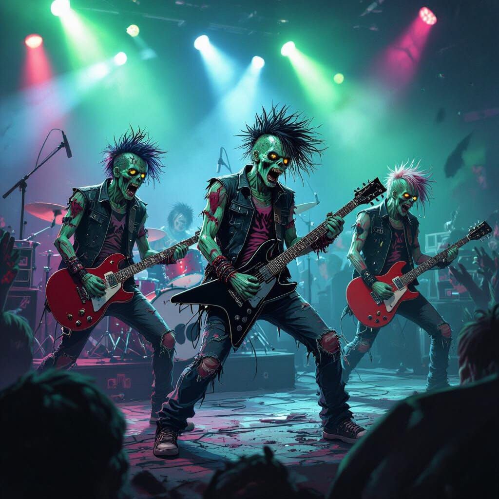 Zombie Punk Band Concert in Vibrant Lights