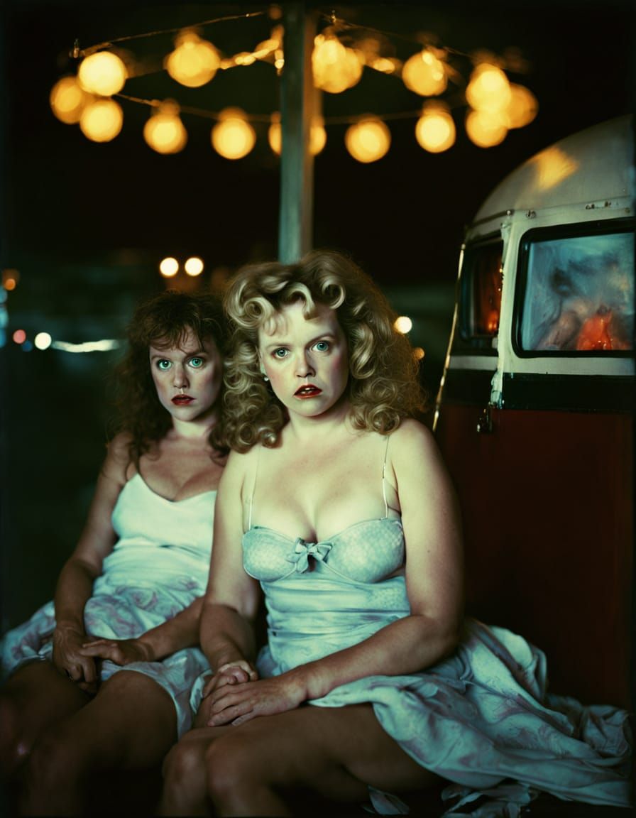 Shocked Women Sweating in Trailer Park Scene