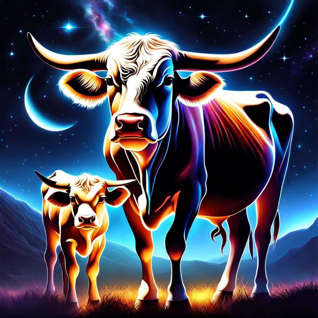 Khamadenu: Cosmic Cow-Mother in Cell-Shaded Style