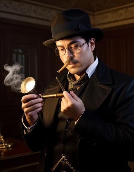 Mysterious Detective Searches Desolate Mansion for Clues