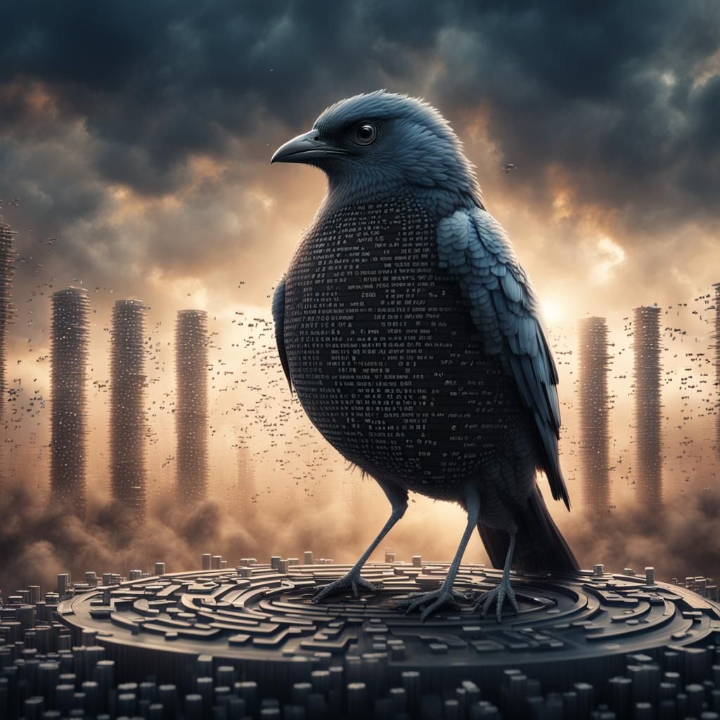 Binary Bird Sign in Digital Matte Painting