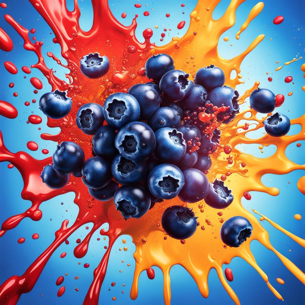 Hyperrealistic Blueberry Explosion in Splash Art Style