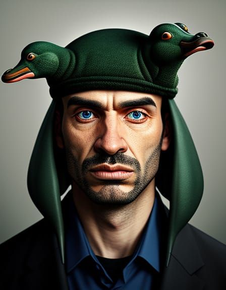 Surreal Portrait of Man and Platypus